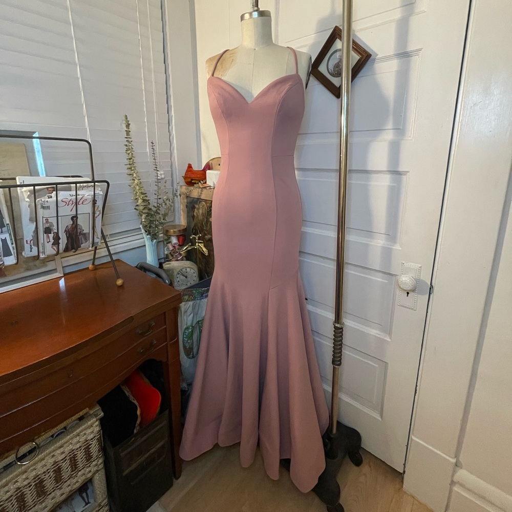 Azazie Mermaid Floor Length Gown in Dusty Rose, sz 4A